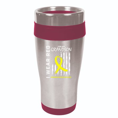 I Wear Red Grandson Yellow Ribbon Military Support USA Flag 16oz Travel Tumbler