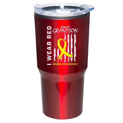 I Wear Red Grandson Yellow Ribbon Military Support USA Flag Tumbler