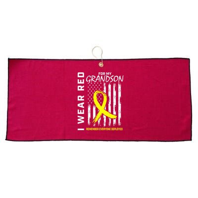 I Wear Red Grandson Yellow Ribbon Military Support USA Flag Large Microfiber Waffle Golf Towel