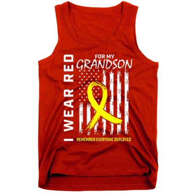 I Wear Red Grandson Yellow Ribbon Military Support USA Flag Tank Top