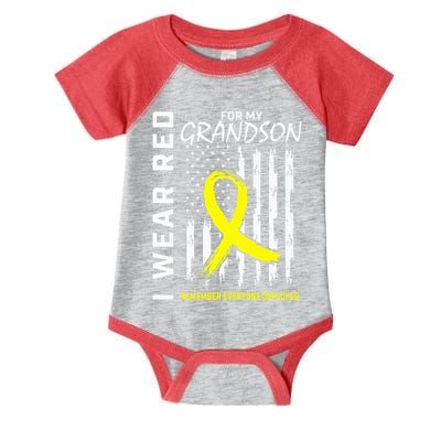 I Wear Red Grandson Yellow Ribbon Military Support USA Flag Infant Baby Jersey Bodysuit