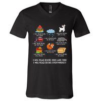 I Will Read Books On A Boat And Everywhere Library V-Neck T-Shirt