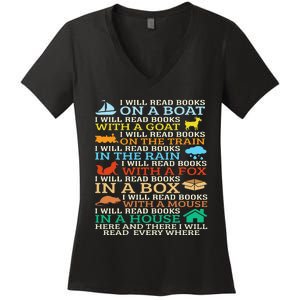 I Will Read Books On A Boat & Everywhere Reading Gifts Women's V-Neck T-Shirt