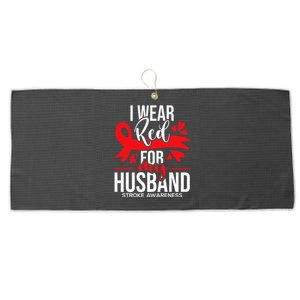 I Wear Red For My Husband Stroke Survivor Red Ribbon Large Microfiber Waffle Golf Towel