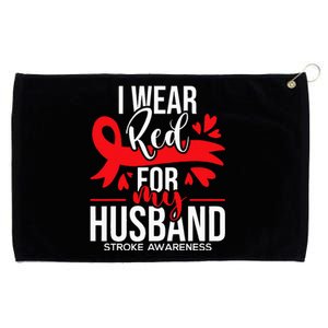 I Wear Red For My Husband Stroke Survivor Red Ribbon Grommeted Golf Towel