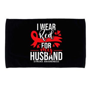 I Wear Red For My Husband Stroke Survivor Red Ribbon Microfiber Hand Towel