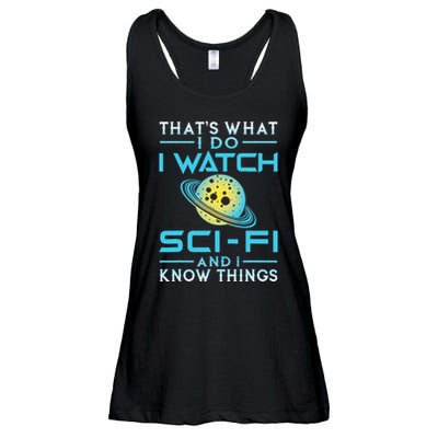 I Watch Scifi And I Know Things Ladies Essential Flowy Tank