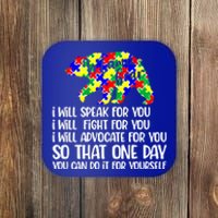 I Will Speak Fight Advocate For You Autism Mama Bear Gift Coaster