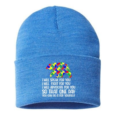 I Will Speak Fight Advocate For You Autism Mama Bear Gift Sustainable Knit Beanie