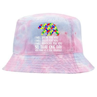 I Will Speak Fight Advocate For You Autism Mama Bear Gift Tie-Dyed Bucket Hat