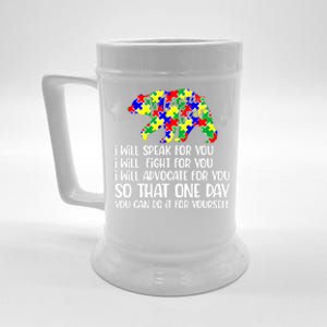 I Will Speak Fight Advocate For You Autism Mama Bear Gift Beer Stein