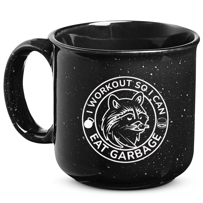 I Workout So I Can Eat Garbage Funny Gym Raccoon Trash Panda 15oz Campfire Ceramic Mug