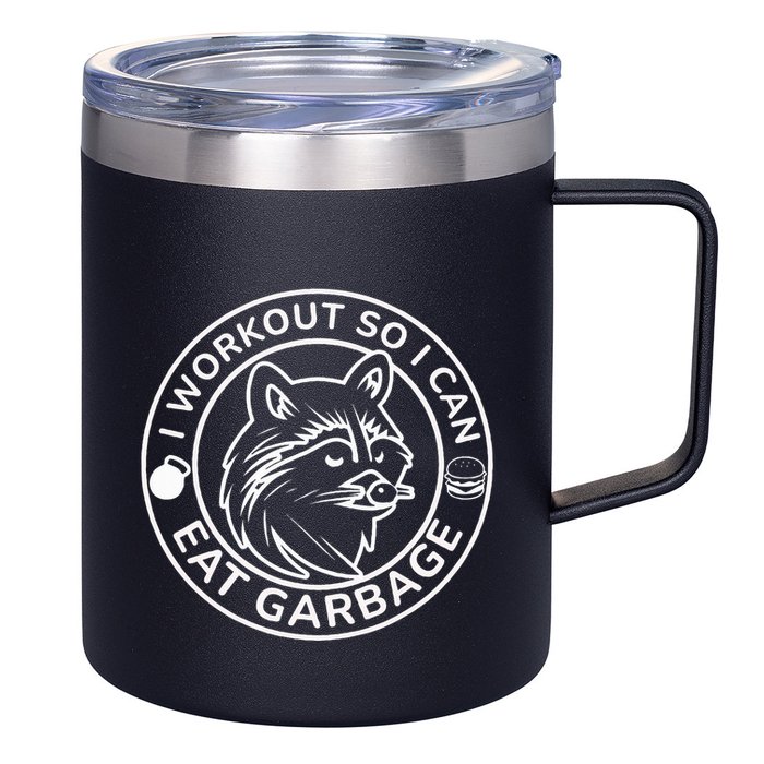 I Workout So I Can Eat Garbage Funny Gym Raccoon Trash Panda 12oz Stainless Steel Coffee Mug