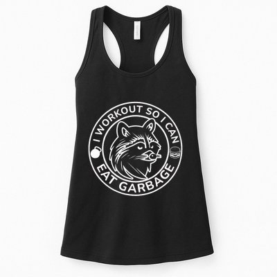 I Workout So I Can Eat Garbage Funny Gym Raccoon Trash Panda Womens Tank Top
