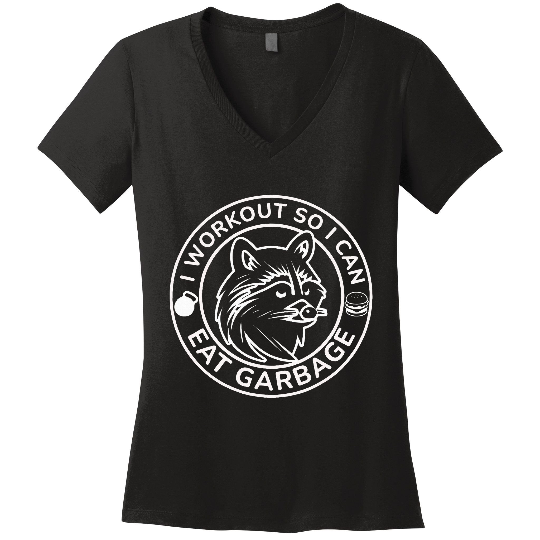 I Workout So I Can Eat Garbage Funny Gym Raccoon Trash Panda Women's V-Neck T-Shirt