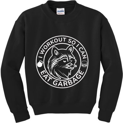 I Workout So I Can Eat Garbage Funny Gym Raccoon Trash Panda Kids Sweatshirt
