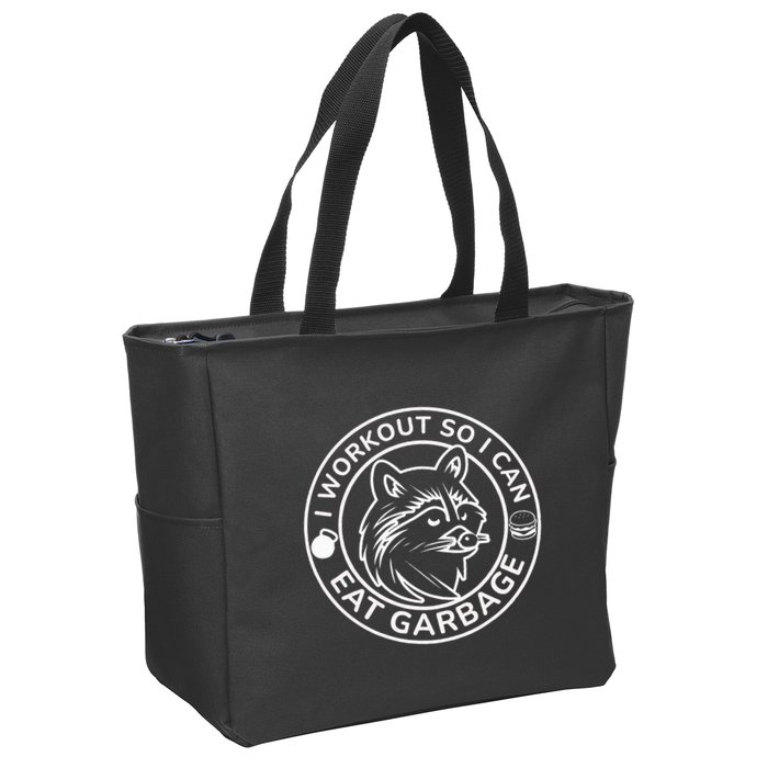 I Workout So I Can Eat Garbage Funny Gym Raccoon Trash Panda Zip Tote Bag