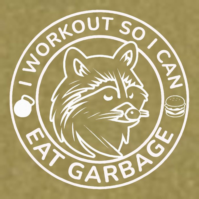 I Workout So I Can Eat Garbage Funny Gym Raccoon Trash Panda Garment-Dyed Women's Muscle Tee