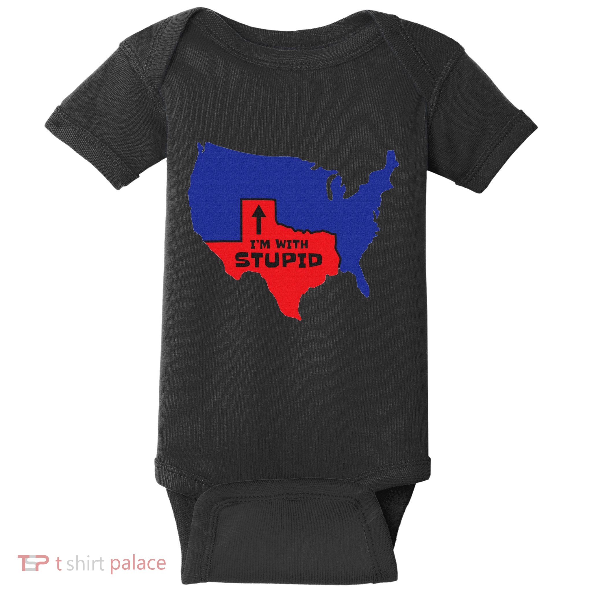 IM With Stupid Texas Map Women Gift Funny America Map Baby Bodysuit