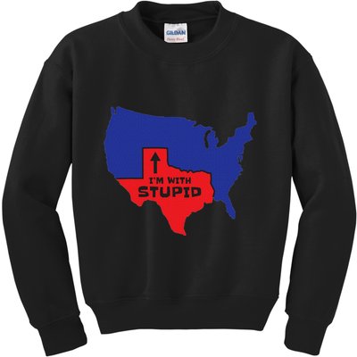 IM With Stupid Texas Map Women Gift Funny America Map Kids Sweatshirt
