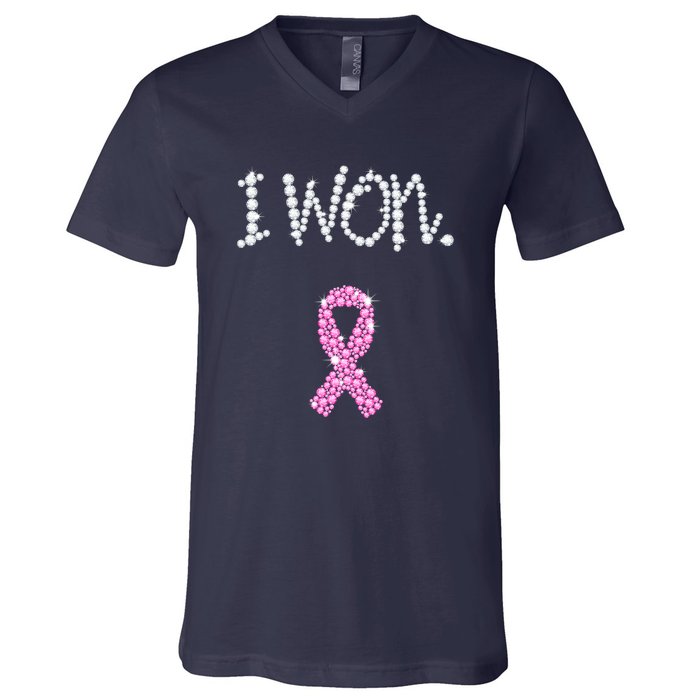 I Won Survivor Breast Cancer Awareness V-Neck T-Shirt