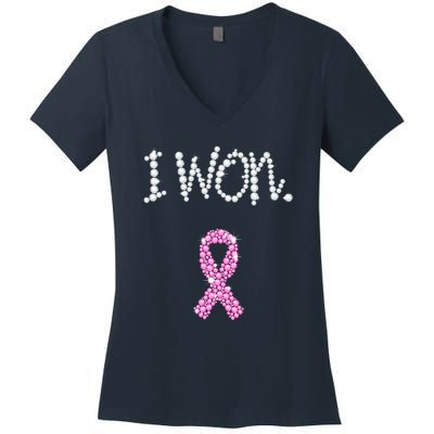 I Won Survivor Breast Cancer Awareness Women's V-Neck T-Shirt