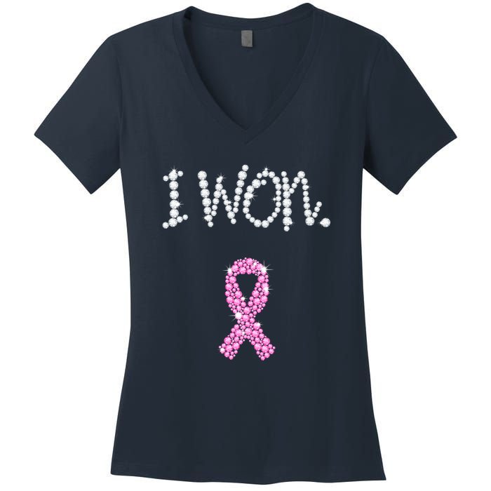 I Won Survivor Breast Cancer Awareness Women's V-Neck T-Shirt