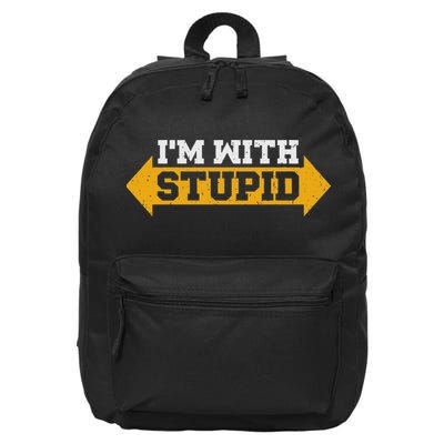 I'm With Stupid Sarcastic Arrow Pointing Left Right 16 in Basic Backpack