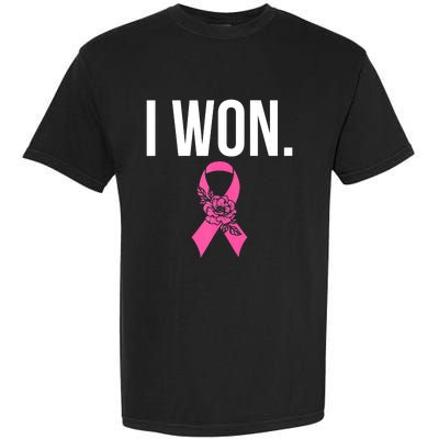 I Won Survivor Fighter Breast Cancer Awareness Pink Ribbon Garment-Dyed Heavyweight T-Shirt