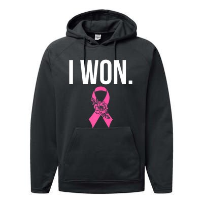 I Won Survivor Fighter Breast Cancer Awareness Pink Ribbon Performance Fleece Hoodie