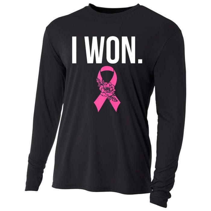 I Won Survivor Fighter Breast Cancer Awareness Pink Ribbon Cooling Performance Long Sleeve Crew