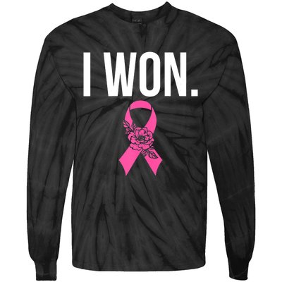 I Won Survivor Fighter Breast Cancer Awareness Pink Ribbon Tie-Dye Long Sleeve Shirt