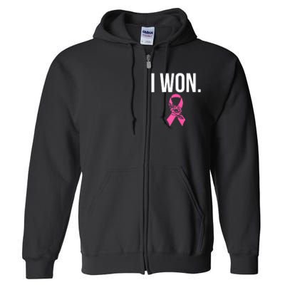 I Won Survivor Fighter Breast Cancer Awareness Pink Ribbon Full Zip Hoodie