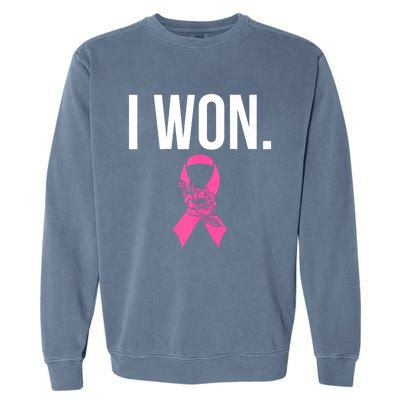 I Won Survivor Fighter Breast Cancer Awareness Pink Ribbon Garment-Dyed Sweatshirt