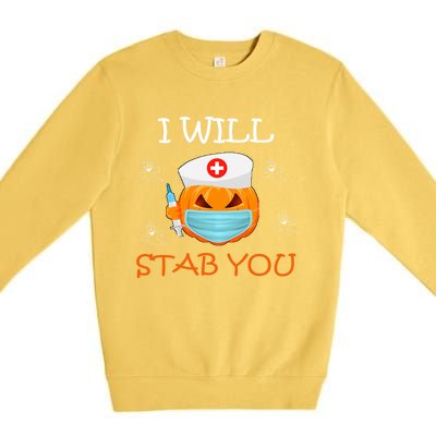 I Will Stab You Ghost Nurse Retro Funny Halloween For Nurses Funny Gift Premium Crewneck Sweatshirt