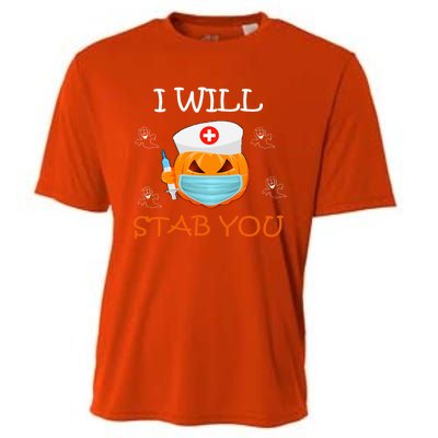 I Will Stab You Ghost Nurse Retro Funny Halloween For Nurses Funny Gift Cooling Performance Crew T-Shirt