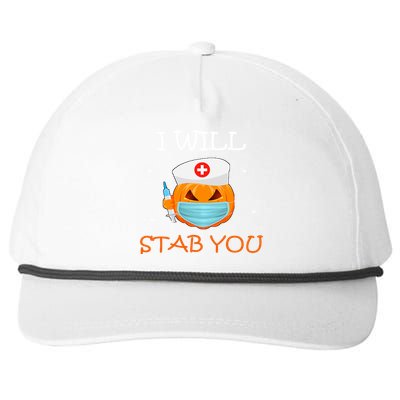 I Will Stab You Ghost Nurse Retro Funny Halloween For Nurses Funny Gift Snapback Five-Panel Rope Hat