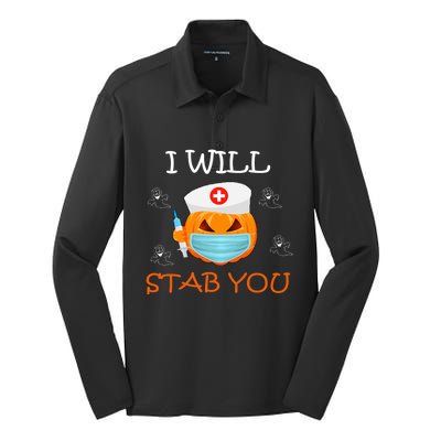 I Will Stab You Ghost Nurse Retro Funny Halloween For Nurses Funny Gift Silk Touch Performance Long Sleeve Polo