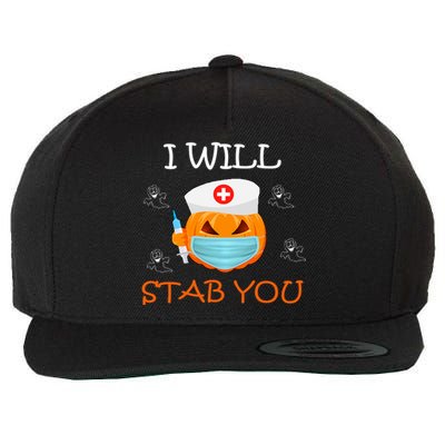 I Will Stab You Ghost Nurse Retro Funny Halloween For Nurses Funny Gift Wool Snapback Cap