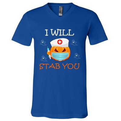 I Will Stab You Ghost Nurse Retro Funny Halloween For Nurses Funny Gift V-Neck T-Shirt