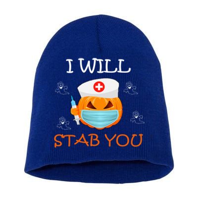 I Will Stab You Ghost Nurse Retro Funny Halloween For Nurses Funny Gift Short Acrylic Beanie