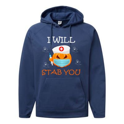 I Will Stab You Ghost Nurse Retro Funny Halloween For Nurses Funny Gift Performance Fleece Hoodie