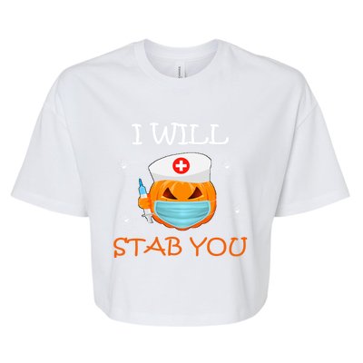 I Will Stab You Ghost Nurse Retro Funny Halloween For Nurses Funny Gift Bella+Canvas Jersey Crop Tee