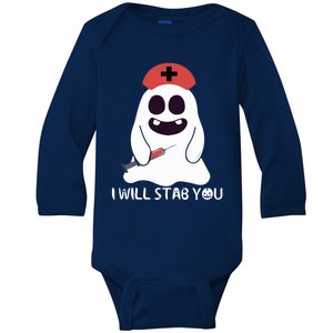 I Will Stab You Halloween Nurse Gift Funny Halloween Nurses Gift Baby Long Sleeve Bodysuit