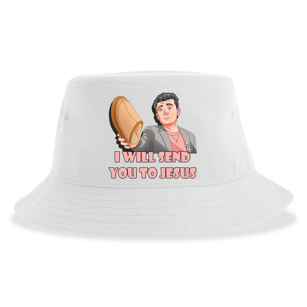 I Will Send You To Jesus Funny Asian Guy Asian Stereotypes Sustainable Bucket Hat