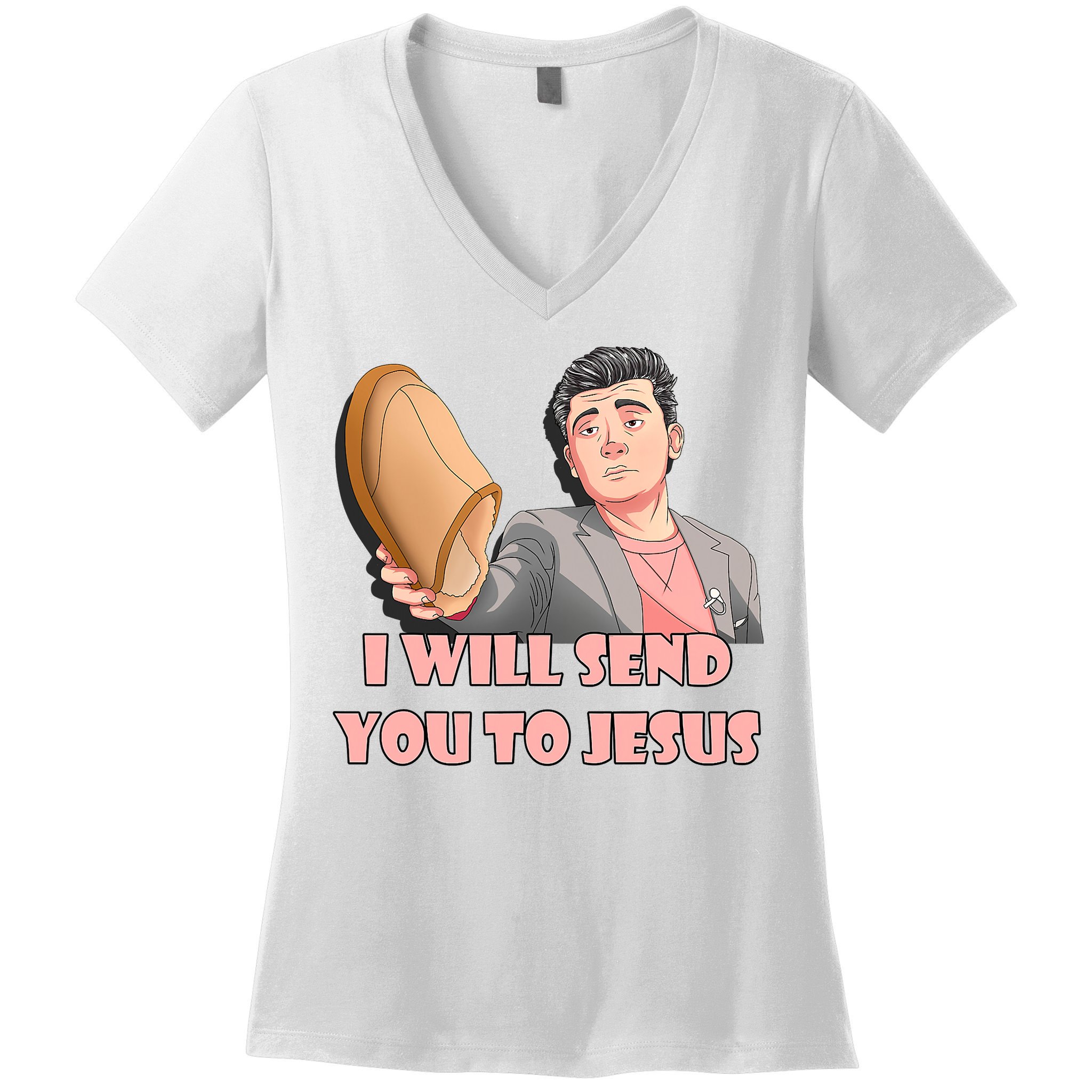 I Will Send You To Jesus Funny Asian Guy Asian Stereotypes Women's V-Neck T-Shirt