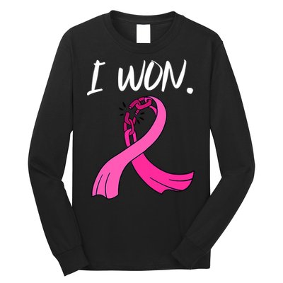 I Won Survivor Breast Cancer Awareness Support Mom Wife Long Sleeve Shirt