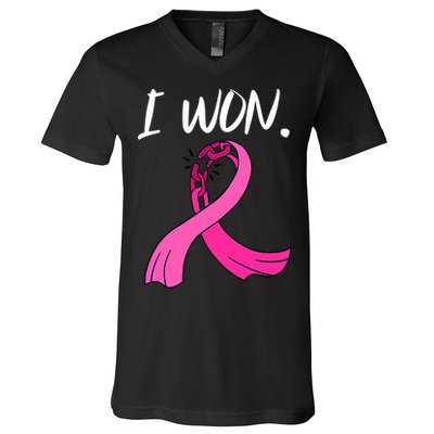 I Won Survivor Breast Cancer Awareness Support Mom Wife V-Neck T-Shirt