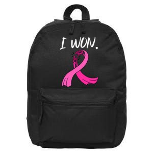 I Won Survivor Breast Cancer Awareness Support Mom Wife 16 in Basic Backpack