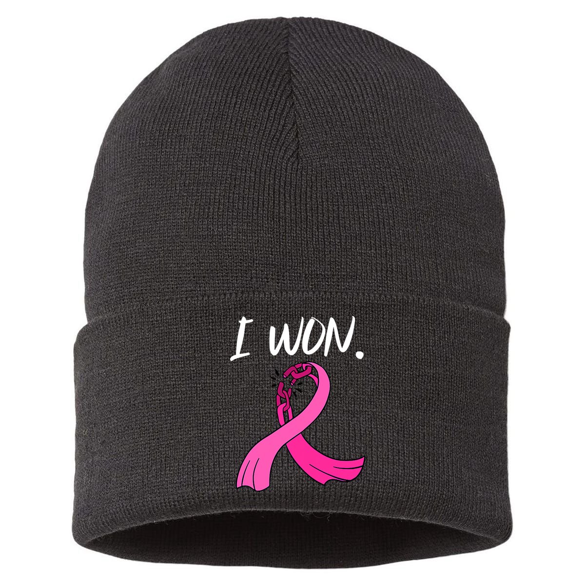 I Won Survivor Breast Cancer Awareness Support Mom Wife Sustainable Knit Beanie